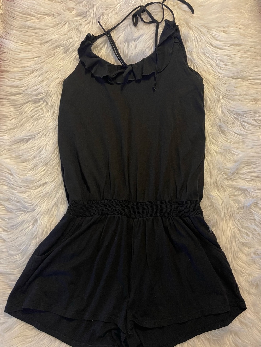 Black Ruffle Halter Romper - Picture 2 of 6